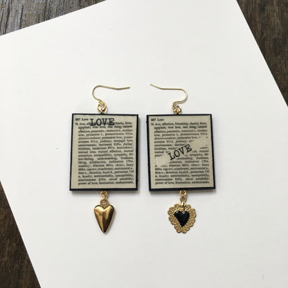 Museum-Inspired Sustainable Earrings Love Thesaurus word Obljewellery