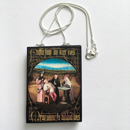 Museum-Inspired Sustainable Necklace Hieronymus Bosch, Cutting the Stone necklace Obljewellery