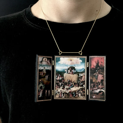 Museum-Inspired Sustainable Necklace Hieronymus Bosch, miniature triptych necklace Obljewellery