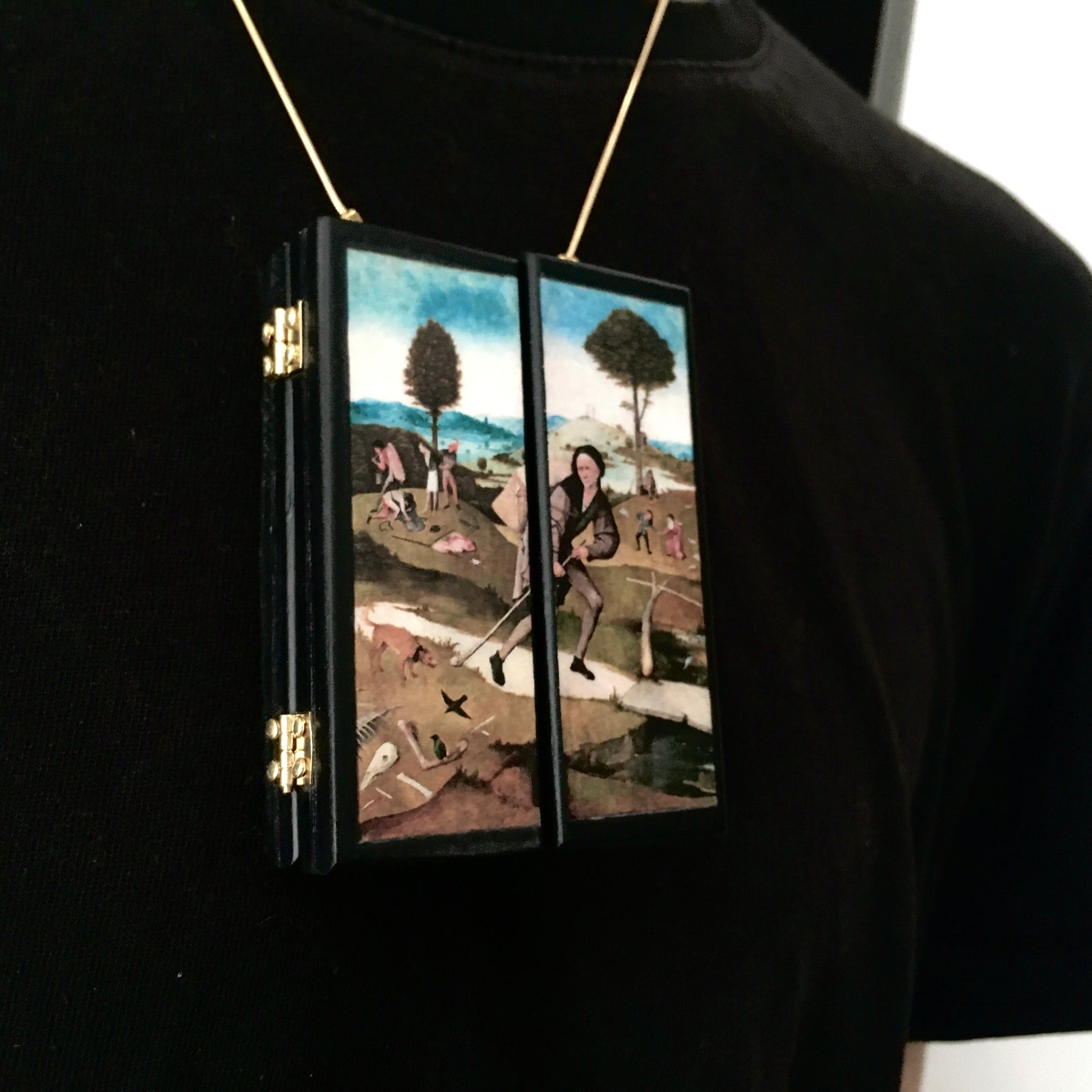 Museum-Inspired Sustainable Necklace Hieronymus Bosch, miniature triptych necklace Obljewellery