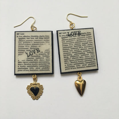 Museum-Inspired Sustainable Earrings Love Thesaurus word Obljewellery