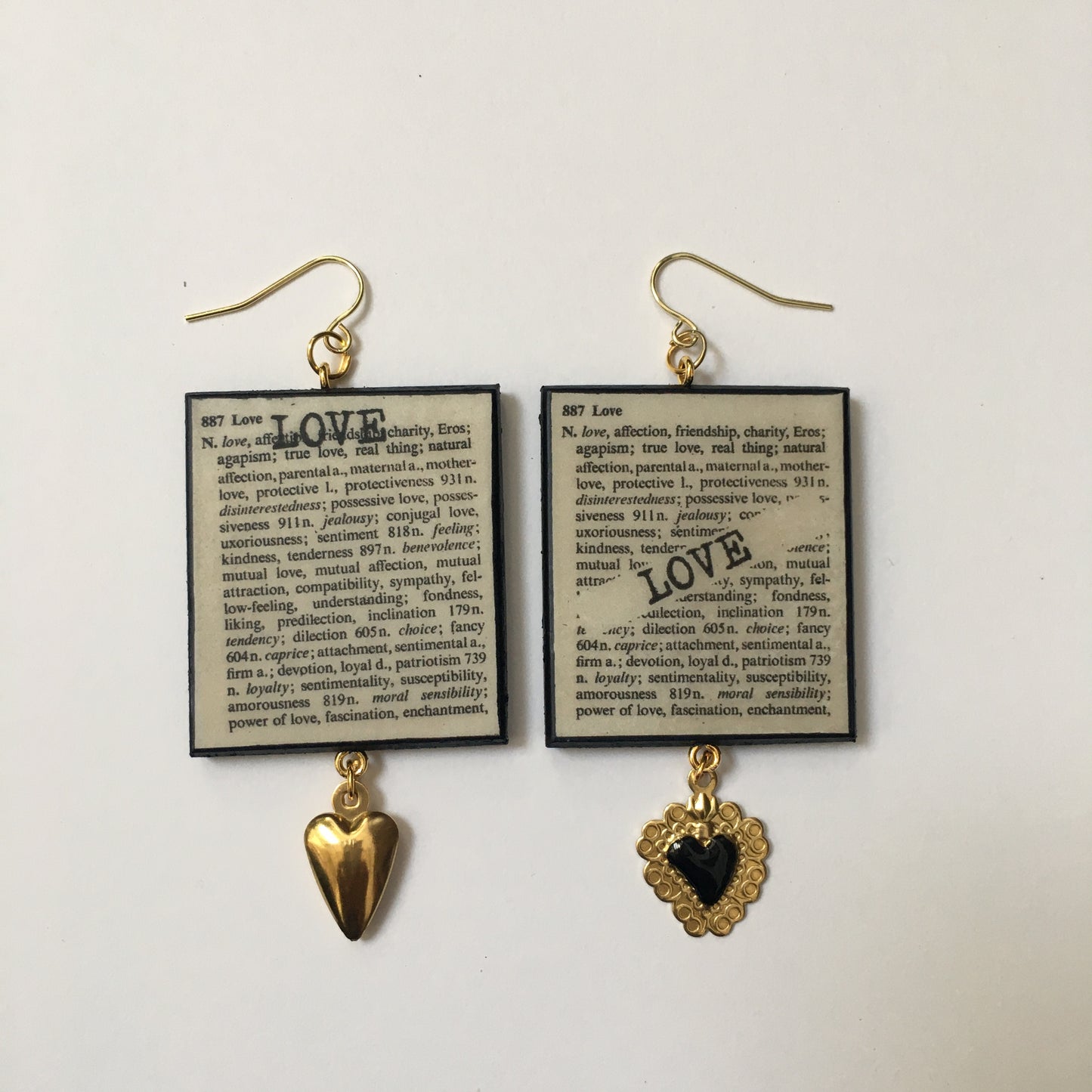 Museum-Inspired Sustainable Earrings Love Thesaurus word Obljewellery