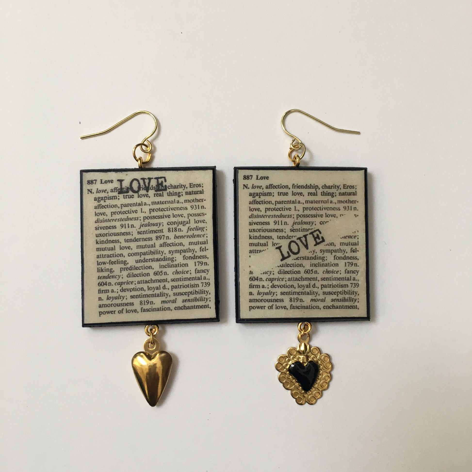 Museum-Inspired Sustainable Earrings Love Thesaurus word Obljewellery