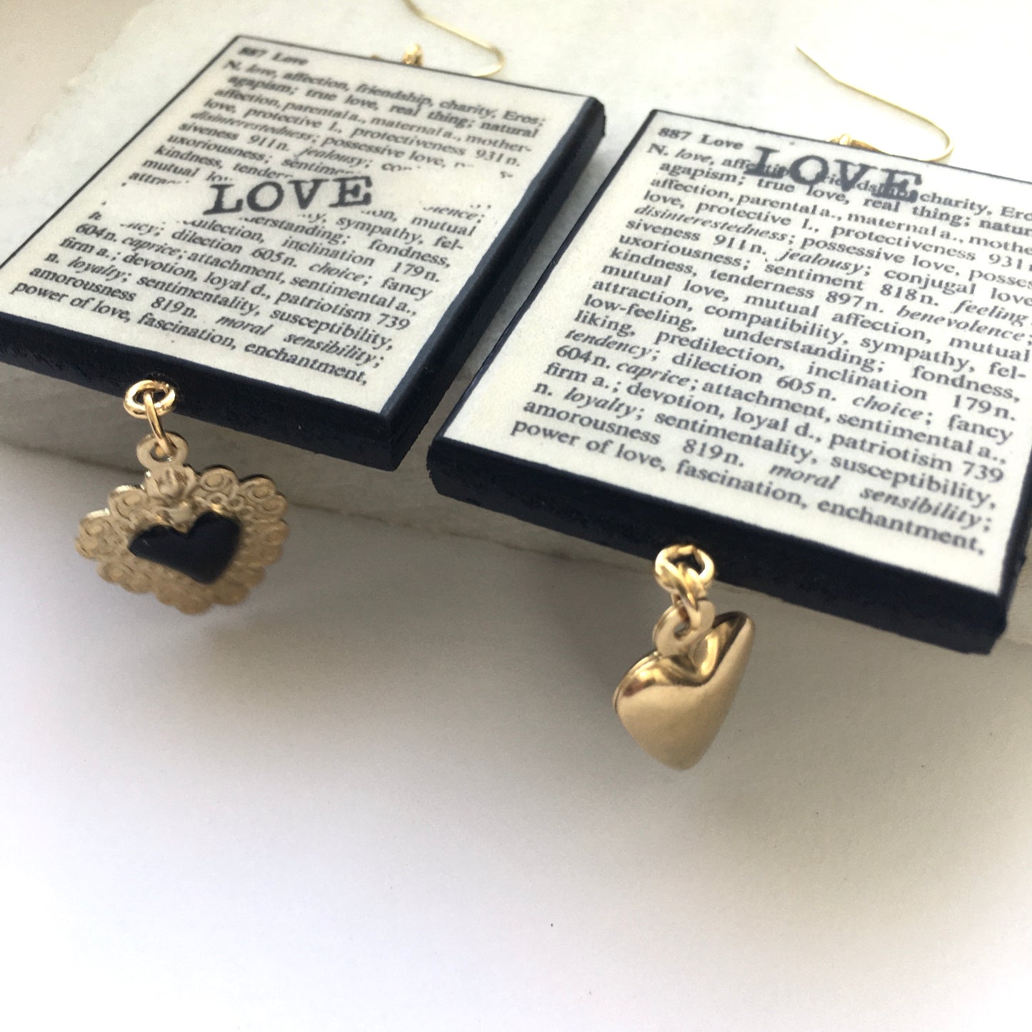 Museum-Inspired Sustainable Earrings Love Thesaurus word Obljewellery