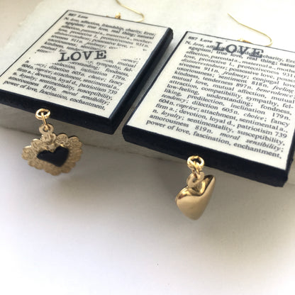 Museum-Inspired Sustainable Earrings Love Thesaurus word Obljewellery