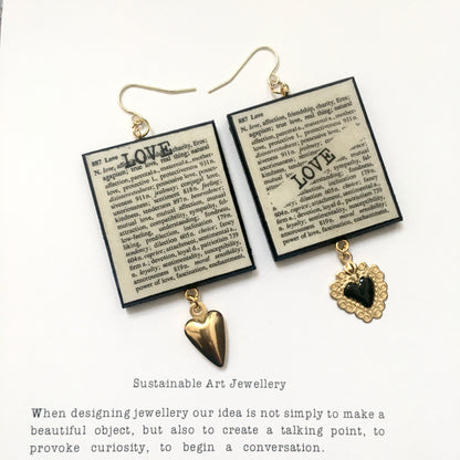 Museum-Inspired Sustainable Earrings Love Thesaurus word Obljewellery