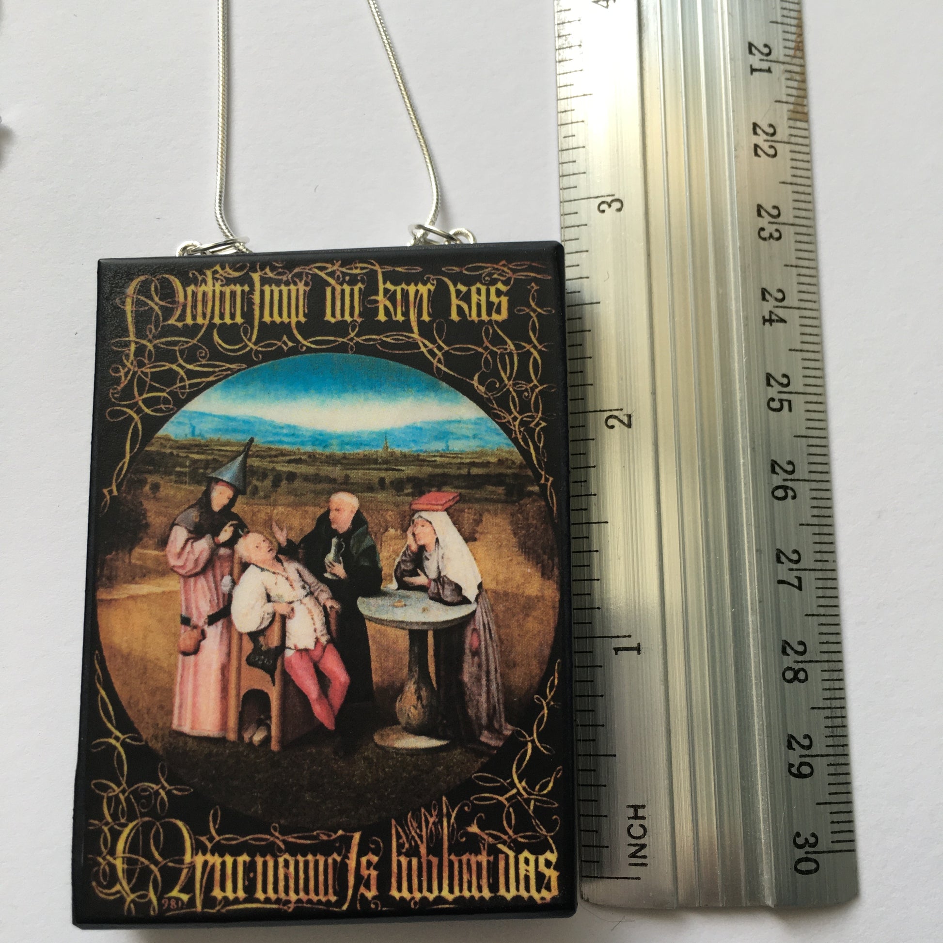 Museum-Inspired Sustainable Necklace Hieronymus Bosch, Cutting the Stone necklace Obljewellery