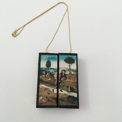 Museum-Inspired Sustainable Necklace Hieronymus Bosch, miniature triptych necklace Obljewellery