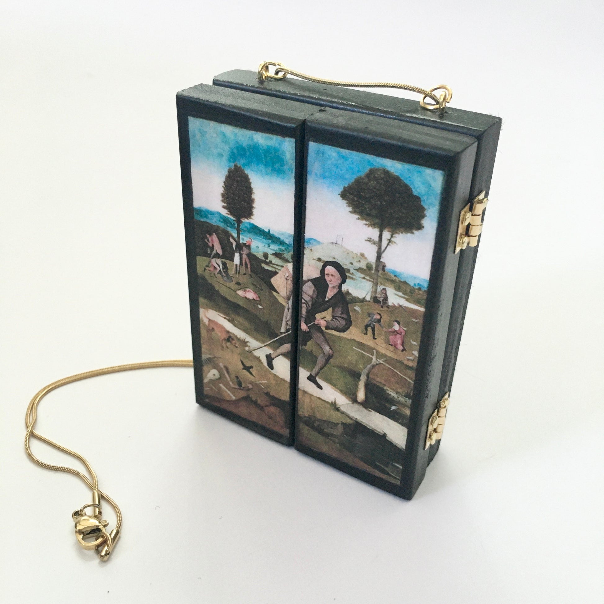 Museum-Inspired Sustainable Necklace Hieronymus Bosch, miniature triptych necklace Obljewellery