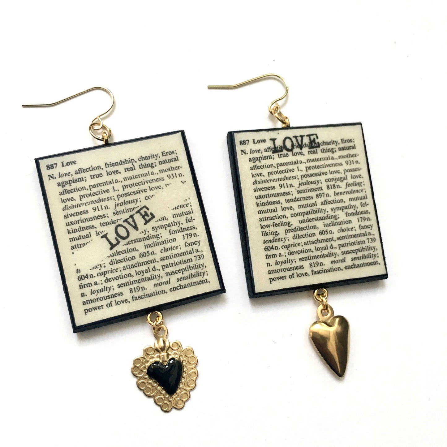 Museum-Inspired Sustainable Earrings Love Thesaurus word Obljewellery