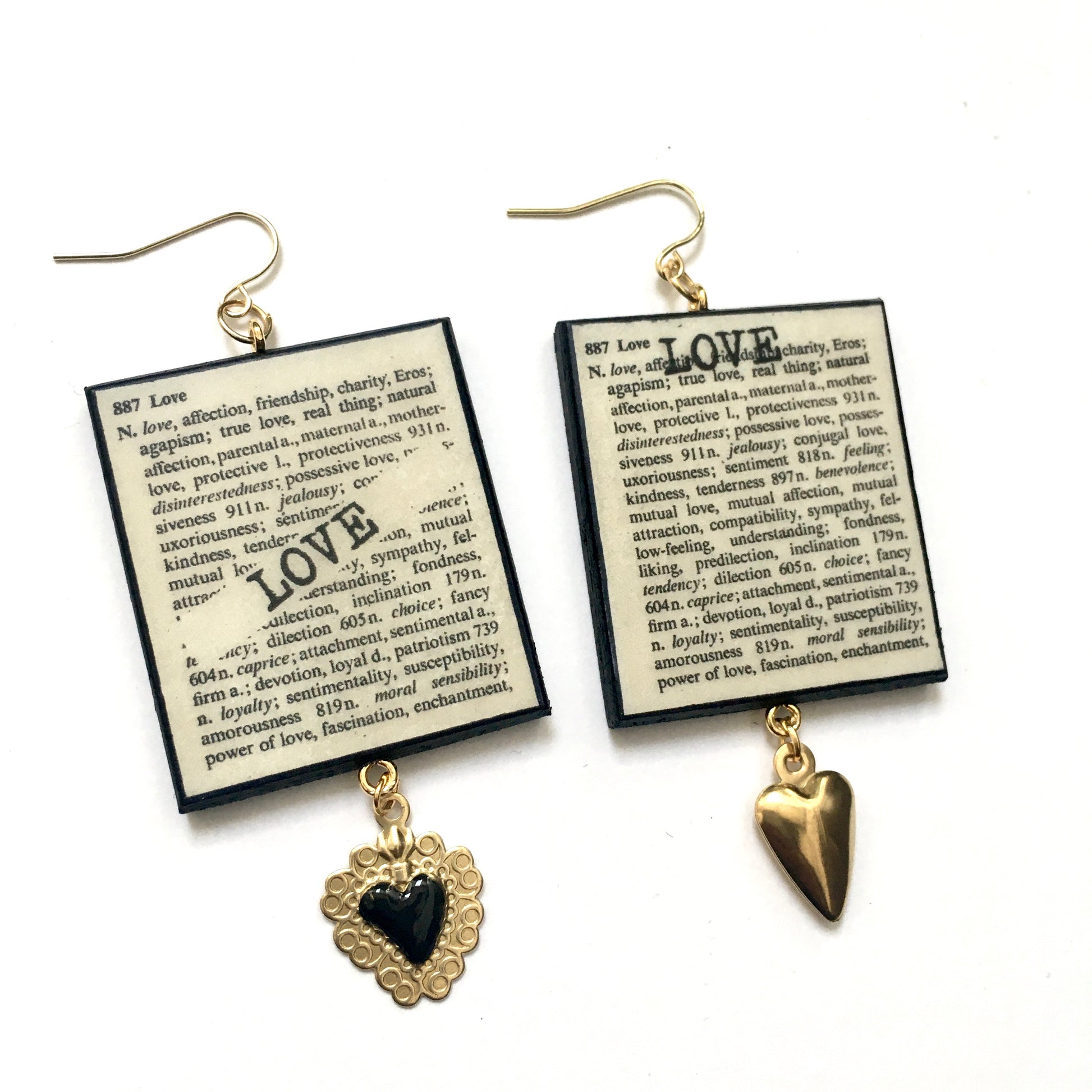 Museum-Inspired Sustainable Earrings Love Thesaurus word Obljewellery
