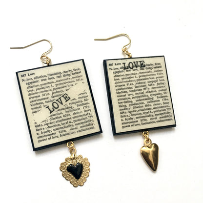 Museum-Inspired Sustainable Earrings Love Thesaurus word Obljewellery