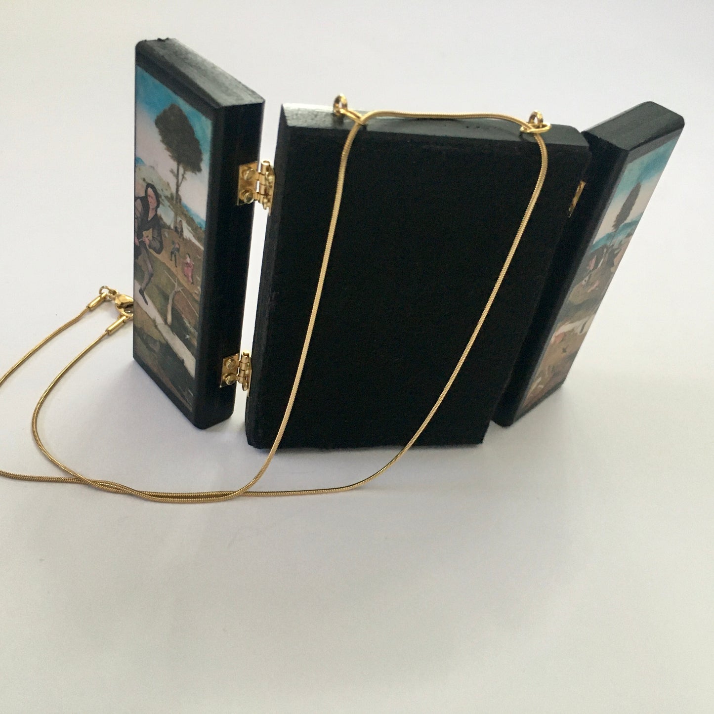 Museum-Inspired Sustainable Necklace Hieronymus Bosch, miniature triptych necklace Obljewellery
