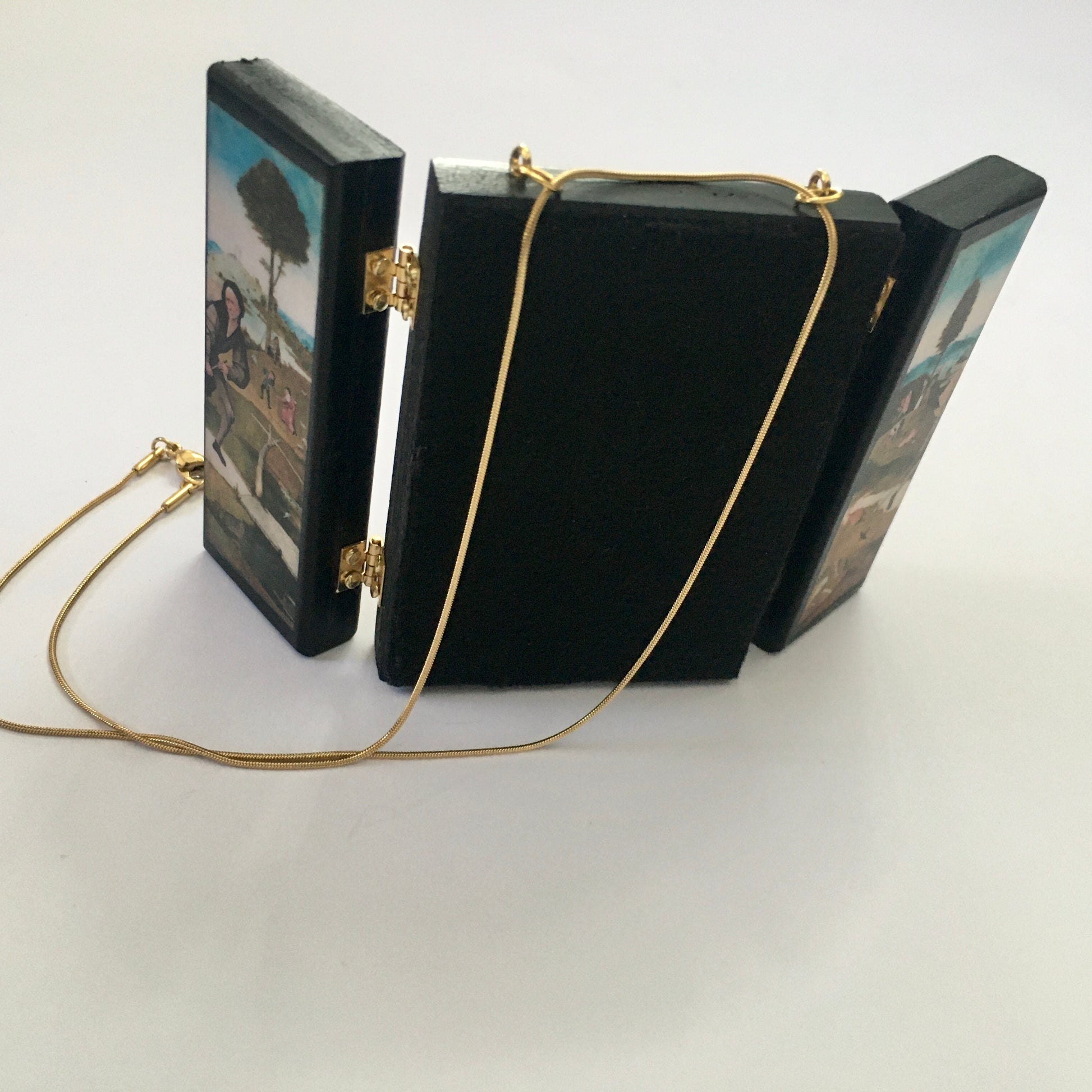 Museum-Inspired Sustainable Necklace Hieronymus Bosch, miniature triptych necklace Obljewellery