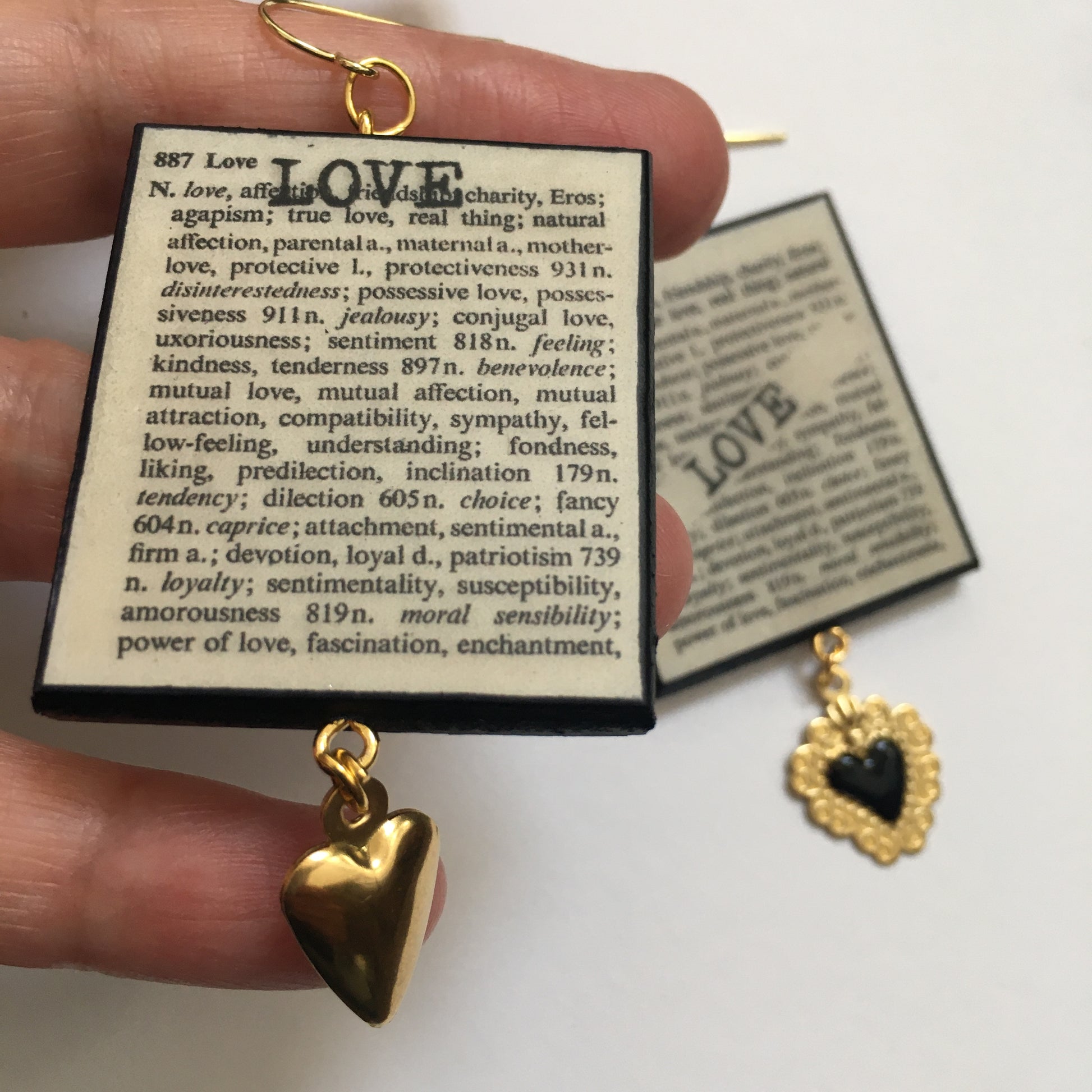 Museum-Inspired Sustainable Earrings Love Thesaurus word Obljewellery
