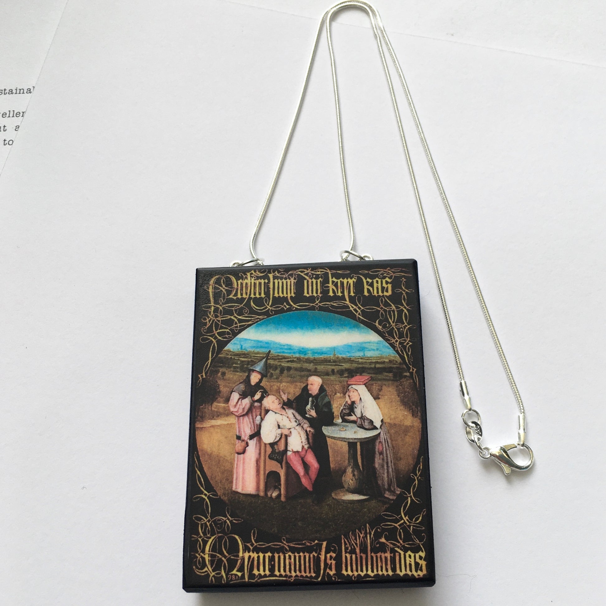 Museum-Inspired Sustainable Necklace Hieronymus Bosch, Cutting the Stone necklace Obljewellery