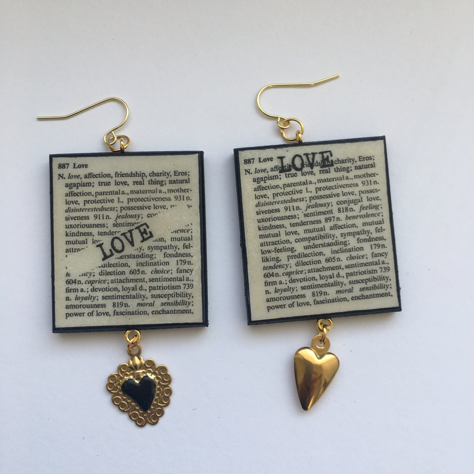 Museum-Inspired Sustainable Earrings Love Thesaurus word Obljewellery