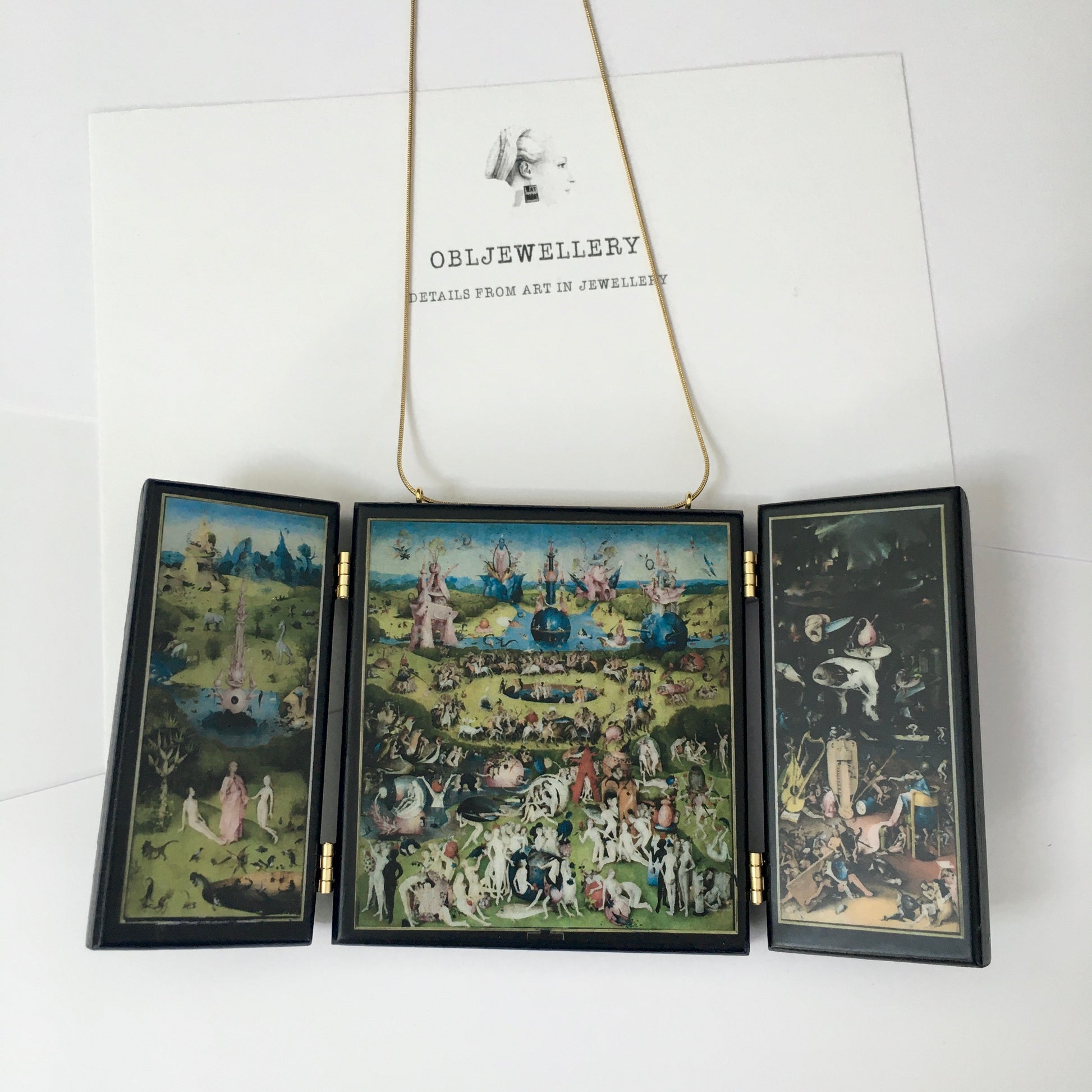 Museum-Inspired Sustainable Necklace The Garden of Earthly Delights: A Wearable 3D Triptych Obljewellery