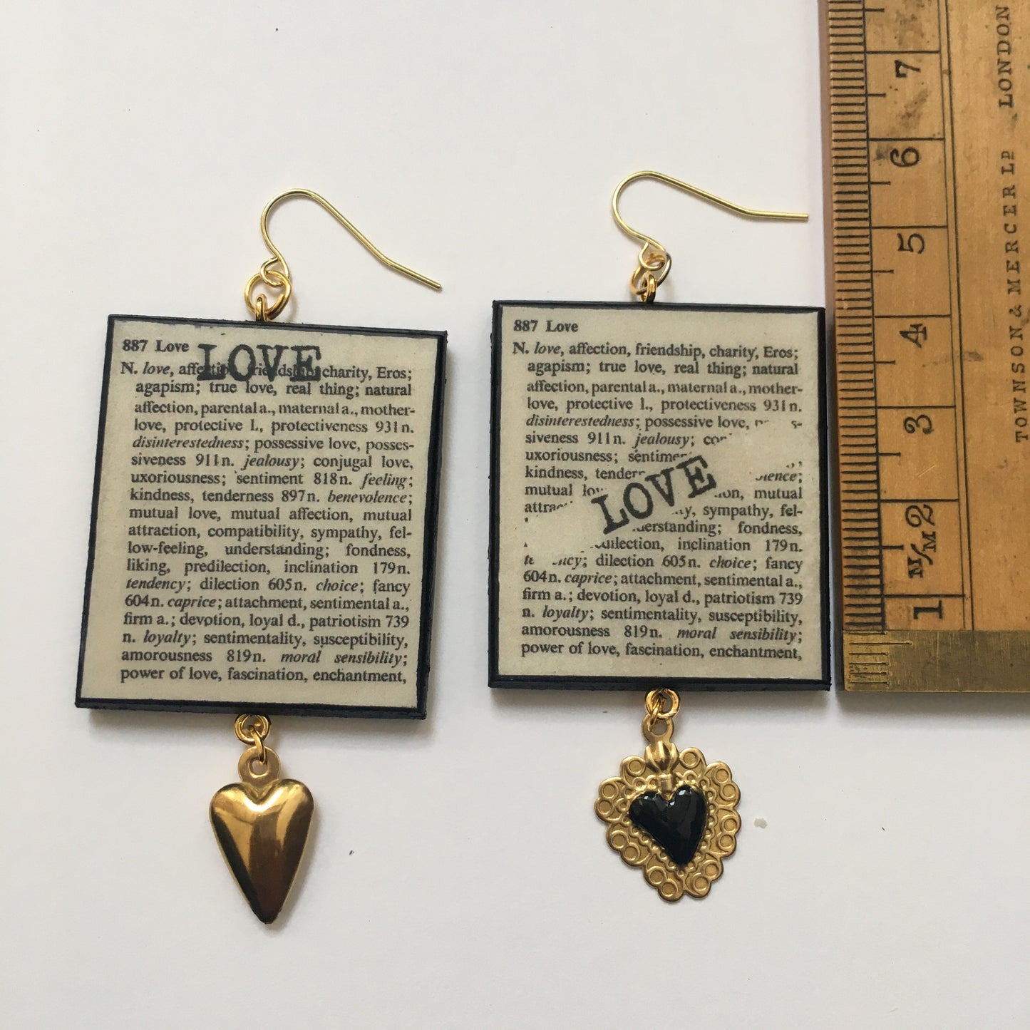 Museum-Inspired Sustainable Earrings Love Thesaurus word Obljewellery