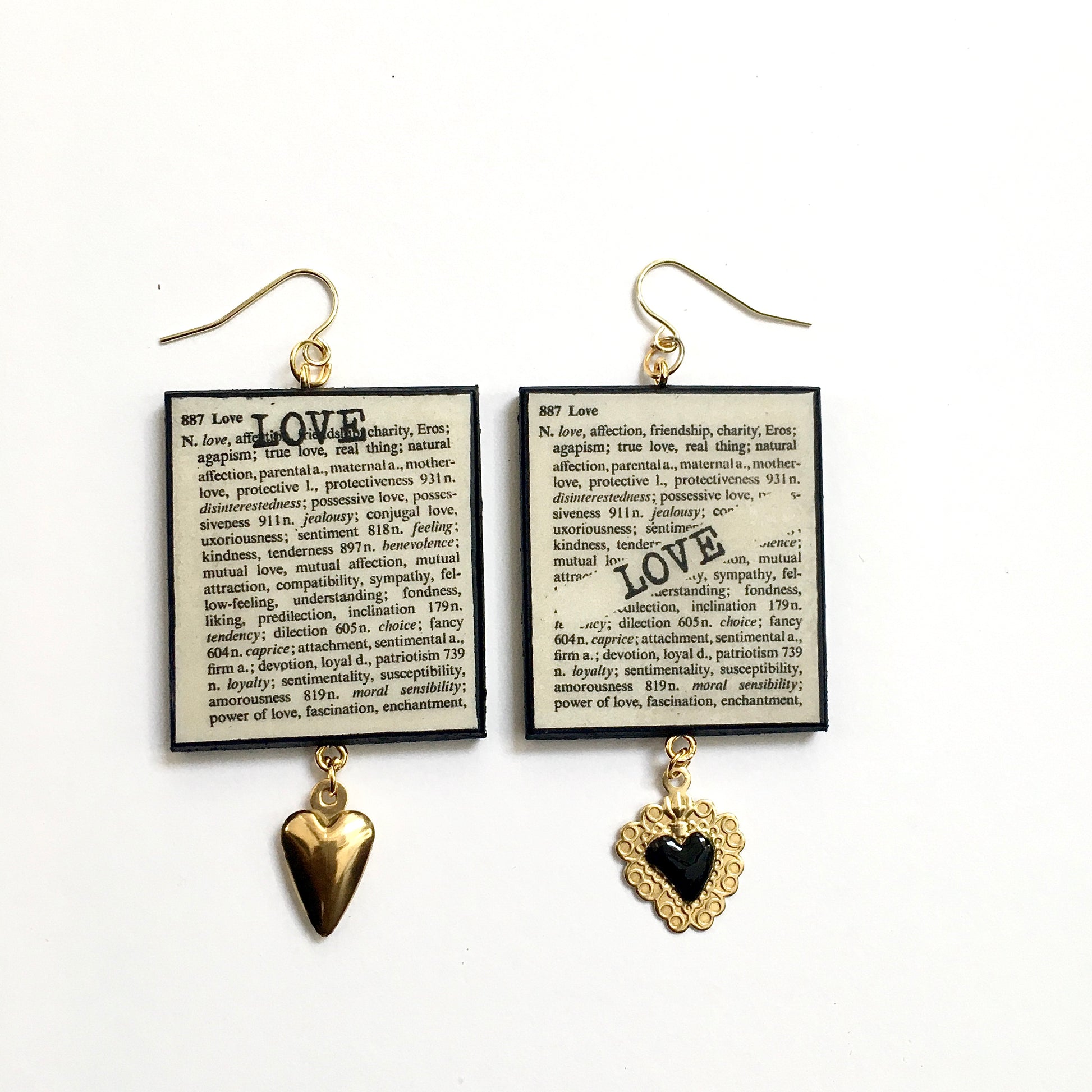 Museum-Inspired Sustainable Earrings Love Thesaurus word Obljewellery
