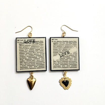 Museum-Inspired Sustainable Earrings Love Thesaurus word Obljewellery
