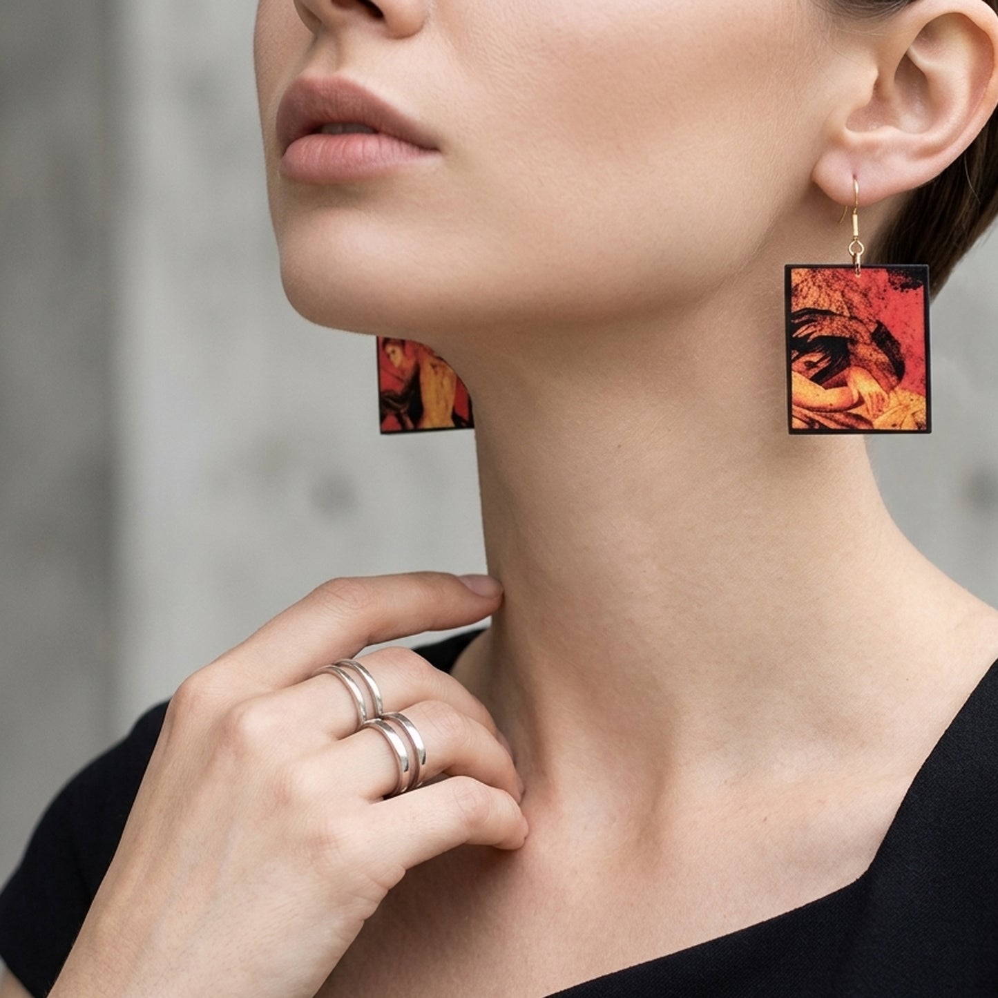 Museum-Inspired Sustainable Earrings Pompeii Villa of the Mysteries Mismatched Wood Earrings Obljewellery