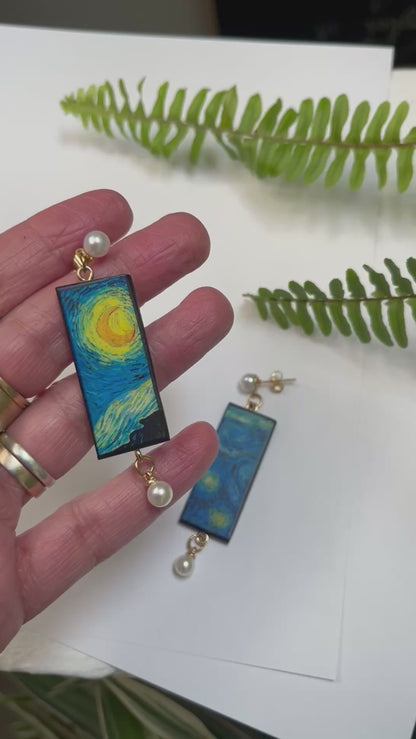 Van Gogh|StarryNight|sustainable wood earrings