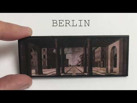 video by Obljewellery about art statement brooches inspired by The Ideal City Renaissance art paintings. The three rectangular brooches  have the painting of Urbino, Baltimore and Berlin