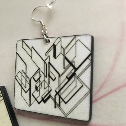 Museum-Inspired Sustainable Earrings De Stijl, Theo van Doesburg art earrings. Obljewellery