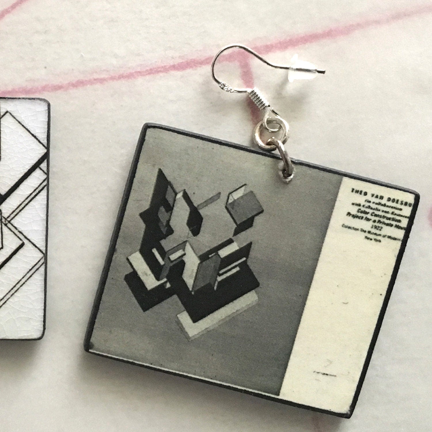 Museum-Inspired Sustainable Earrings De Stijl, Theo van Doesburg art earrings. Obljewellery