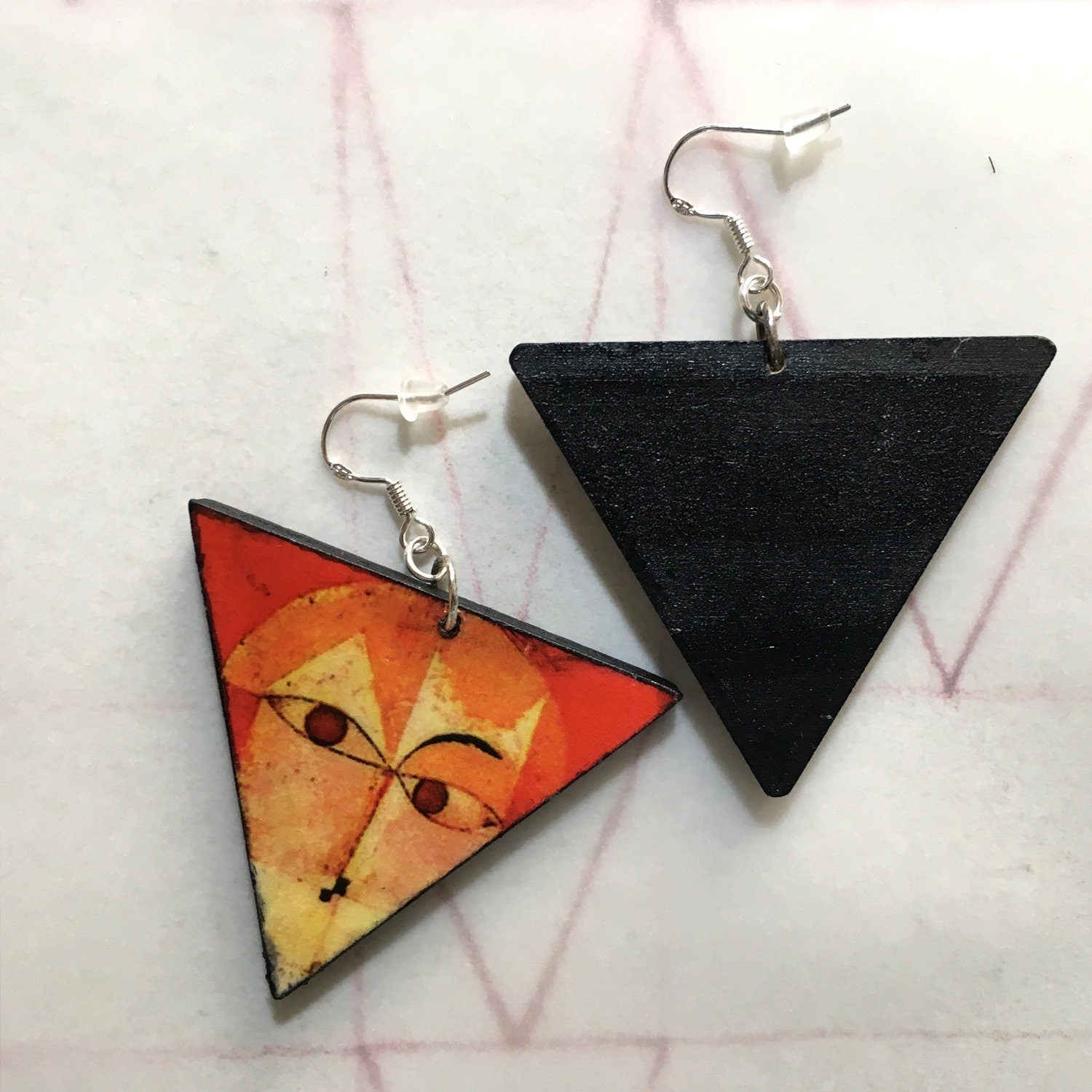 Museum-Inspired Sustainable Earrings Paul Klee, art earrings. Sustainable artsy gift. Obljewellery