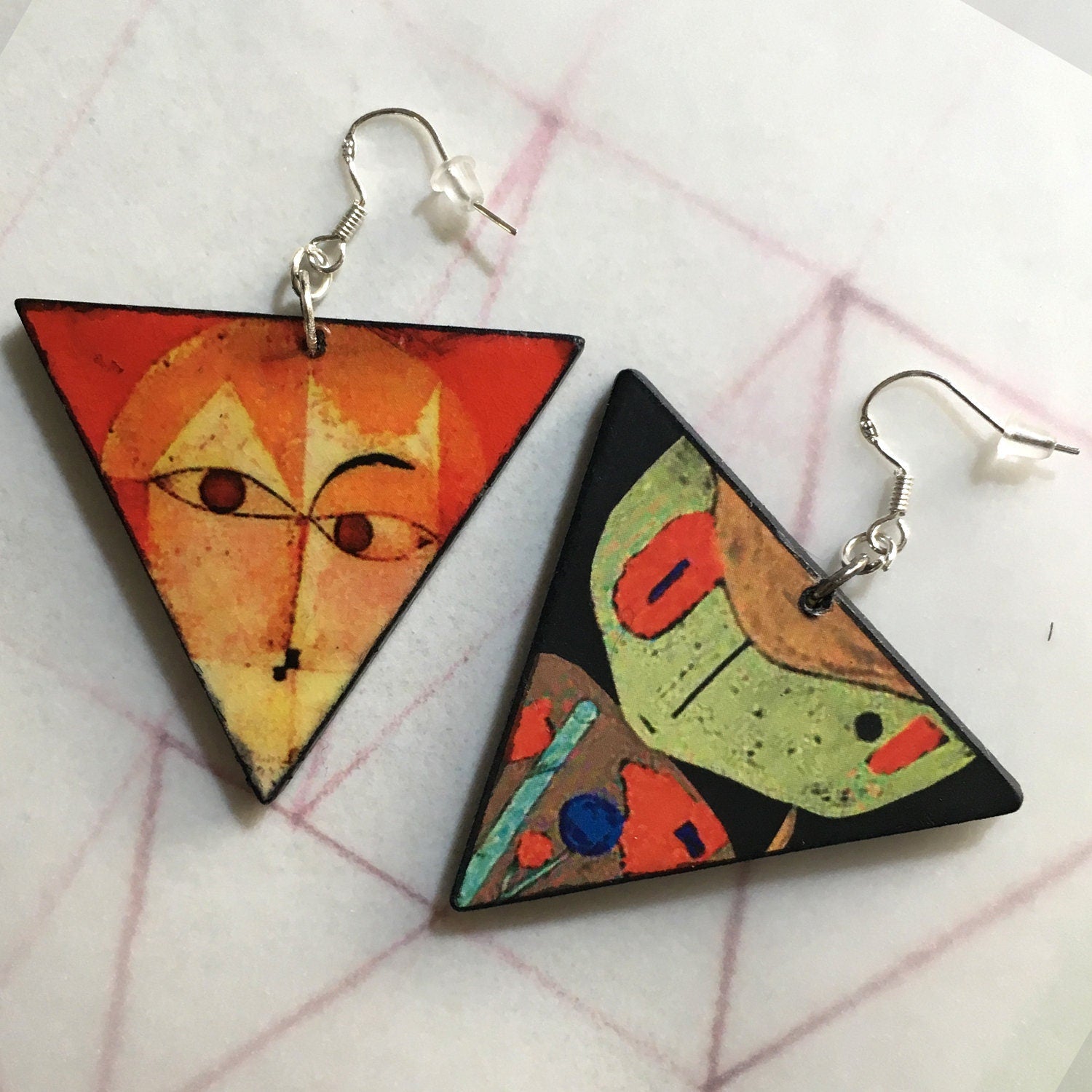 Museum-Inspired Sustainable Earrings Paul Klee, art earrings. Sustainable artsy gift. Obljewellery