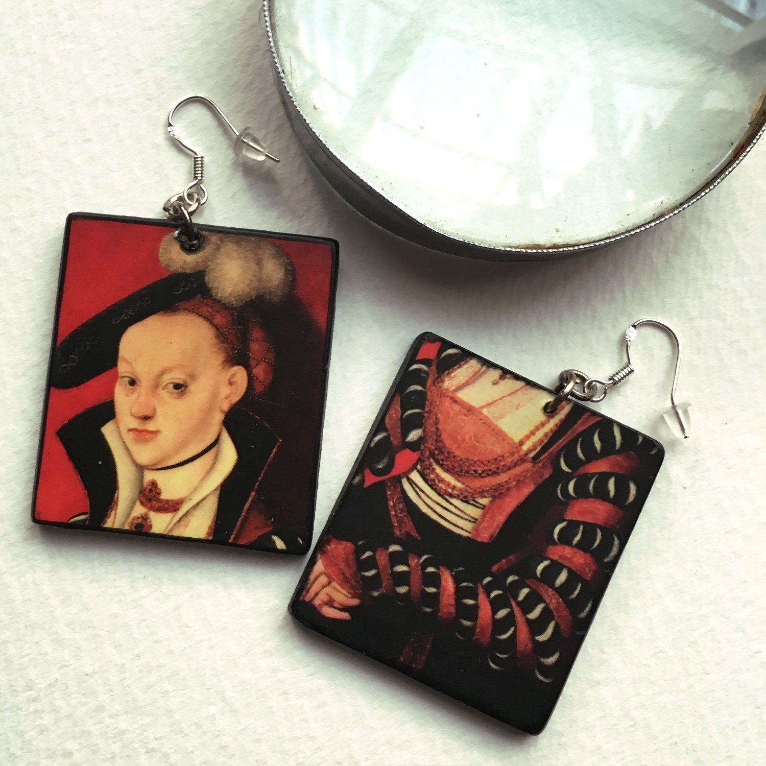 Museum-Inspired Sustainable Earrings Lucas Cranach art earrings Obljewellery