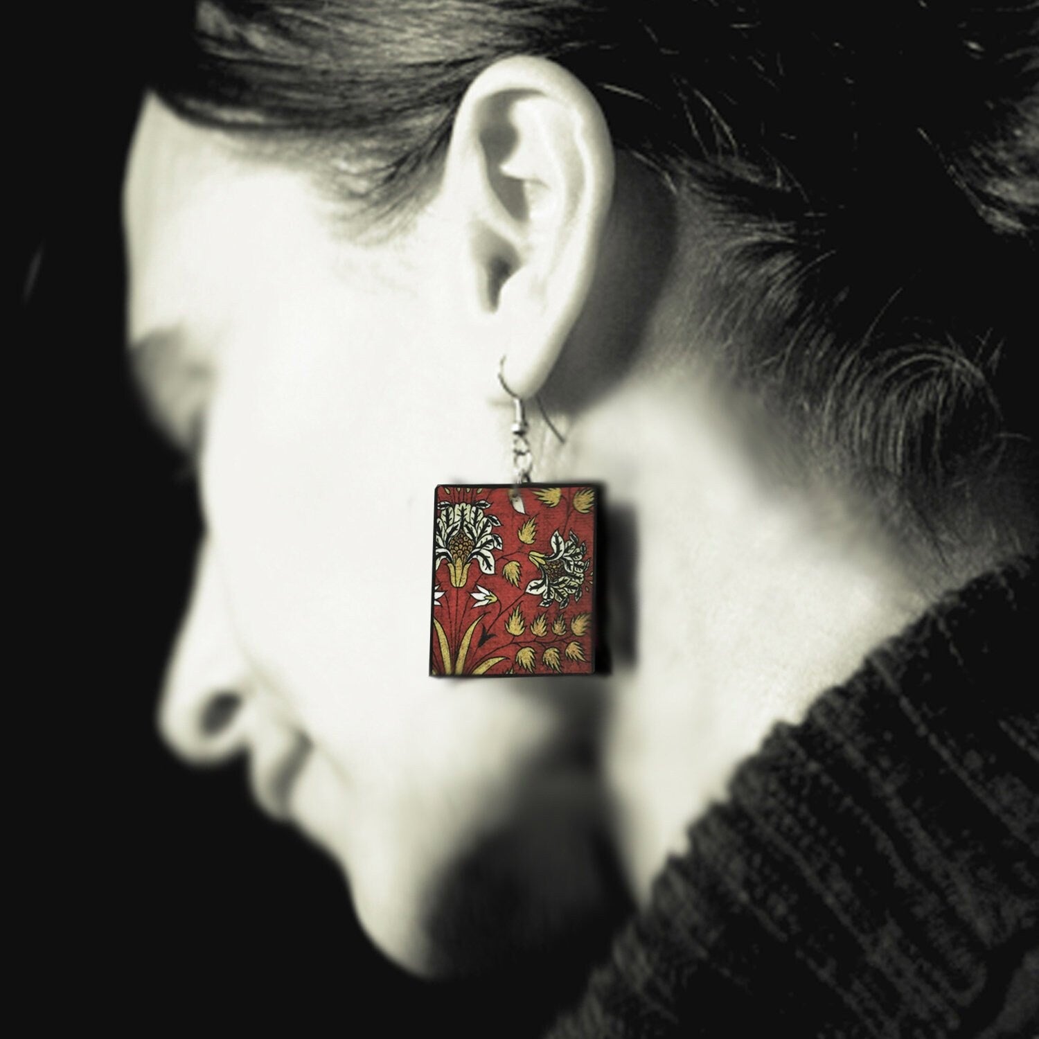 Museum-Inspired Sustainable Earrings Wooden, geometric flower, art earrings. Gift for mom. Obljewellery