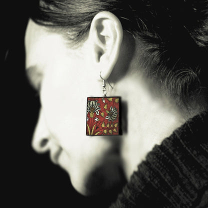 Museum-Inspired Sustainable Earrings Wooden, geometric flower, art earrings. Gift for mom. Obljewellery