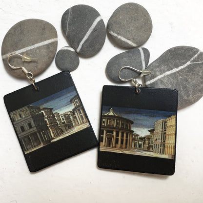 Museum-Inspired Sustainable Earrings Mismatched art Earrings. Architecture jewellery gift. Wooden unusual earrings. Obljewellery