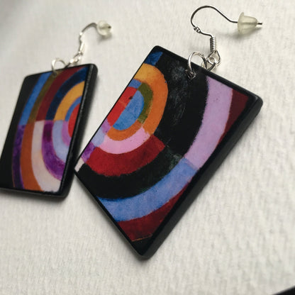 Museum-Inspired Sustainable Earrings Robert Delaunay, Disque Simultane, art earrings. Obljewellery