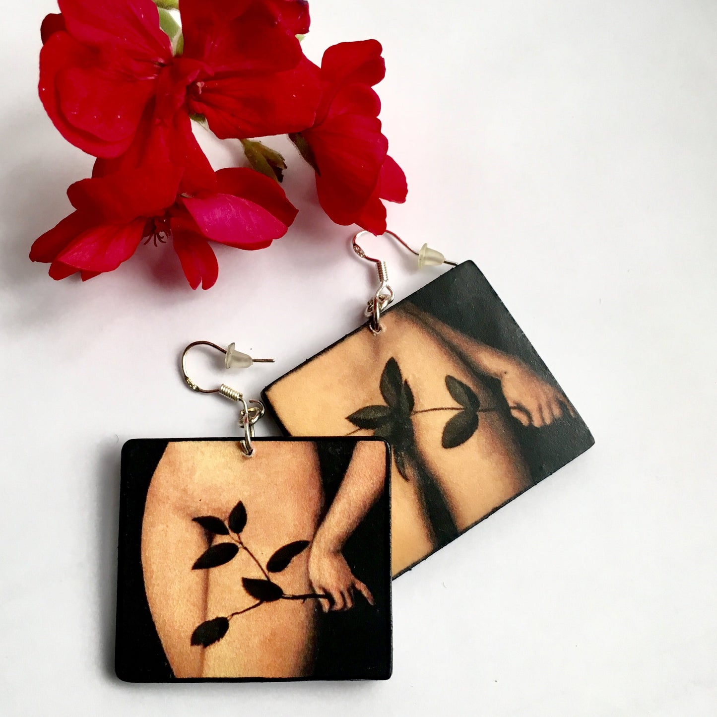 Cranach inspired art earrings. Adam and Eve.