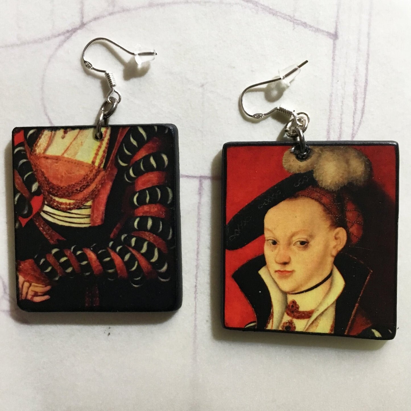 Museum-Inspired Sustainable Earrings Lucas Cranach art earrings Obljewellery