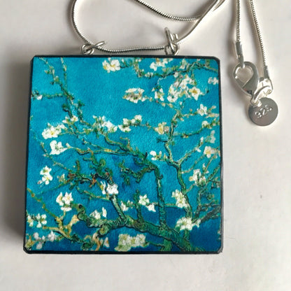 Museum-Inspired Sustainable Necklace Van Gogh Almond Blossom Necklace Pendant. Sustainable wood and sterling silver. Obljewellery
