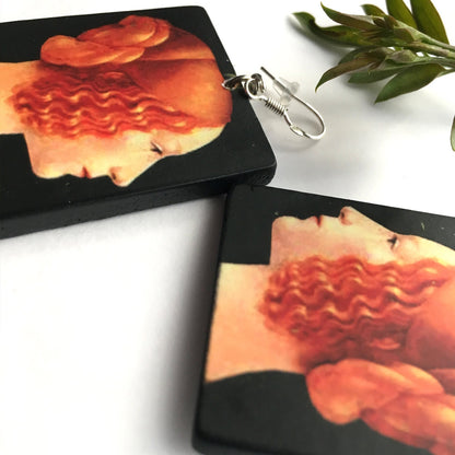 Museum-Inspired Sustainable Earrings Wood art earrings. Italian Renaissance oil painting by Ghirlandaio. Obljewellery