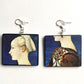 Antonio del Pollaiuolo inspired art earrings and Obljewellery logo!  These handmade art earrings are very light to wear.  Profile Portrait of Young Lady is the  oil painting detail on top of these sustainable, aesthetic, art earrings on wood and sterling silver hooks. Perfect art teacher gift.