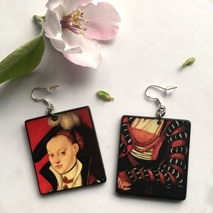 Museum-Inspired Sustainable Earrings Lucas Cranach art earrings Obljewellery