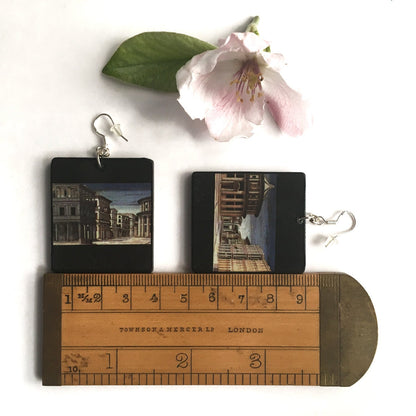 Museum-Inspired Sustainable Earrings Mismatched art Earrings. Architecture jewellery gift. Wooden unusual earrings. Obljewellery