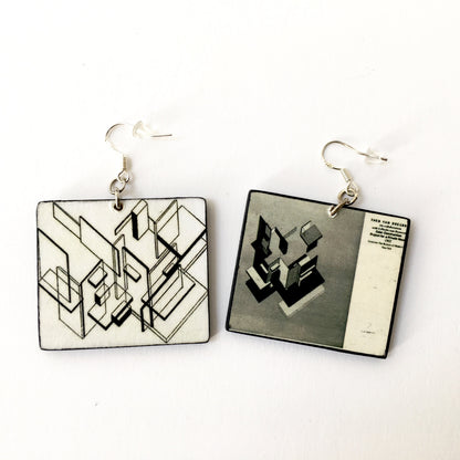 Museum-Inspired Sustainable Earrings De Stijl, Theo van Doesburg art earrings. Obljewellery