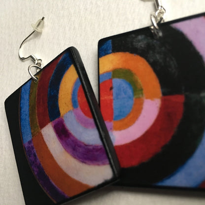 Museum-Inspired Sustainable Earrings Robert Delaunay, Disque Simultane, art earrings. Obljewellery