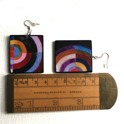 Museum-Inspired Sustainable Earrings Robert Delaunay, Disque Simultane, art earrings. Obljewellery