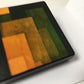 Paul Klee, chartreuse and orange wooden, geometric brooch. Alternative man gift.