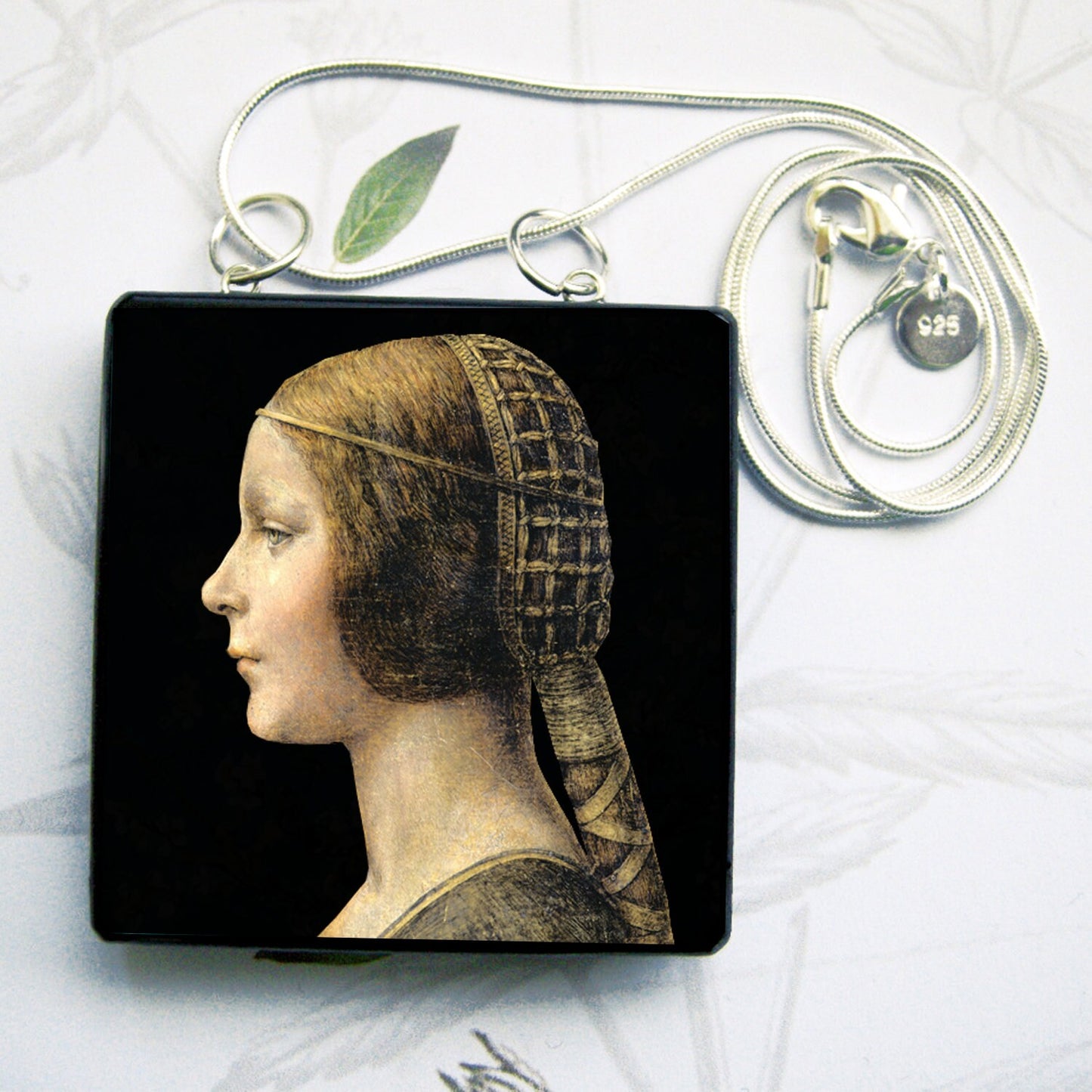 Museum-Inspired Sustainable Necklace Personalized Necklace,Leonardo da Vinci -Inspirational Gift- Square Choker. Obljewellery