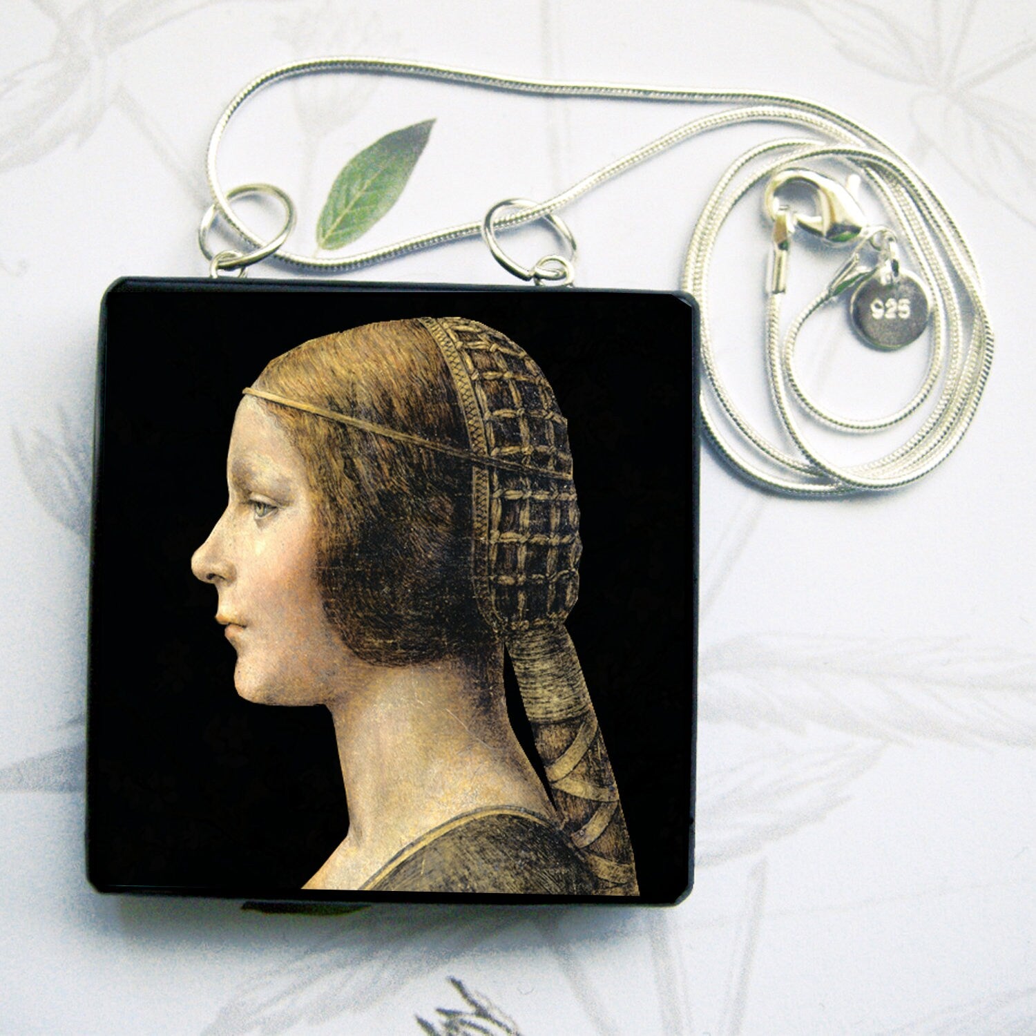 Museum-Inspired Sustainable Necklace Personalized Necklace,Leonardo da Vinci -Inspirational Gift- Square Choker. Obljewellery